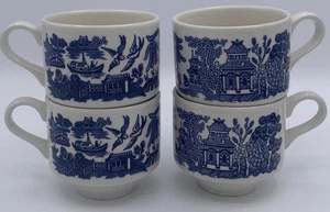 Juego de 4 tazas de café de té Churchill Blue Willow hechas en Inglaterra - Imagen 1 de 7