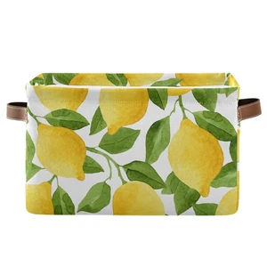 Storage Basket Cube, Watercolor Lemon Tree Leaves Large Storage Bin Box Colla... - Picture 1 of 8