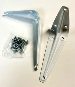 2pc set White Enamel Shelf Brackets Angled Metal Shelving Support Arms 3" x 4" - Picture 1 of 2
