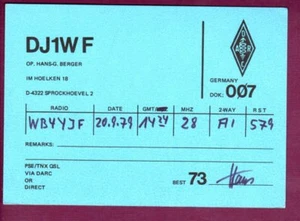 Vintage QSL Radio Card Germany DJ1WF Hans-G Berger Sprockhoevel Sep 9 1979 - Picture 1 of 2