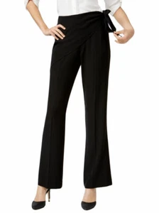CALVIN KLEIN Size 4 Wrap-Top Straight-Leg Pants BLACK - Picture 1 of 1