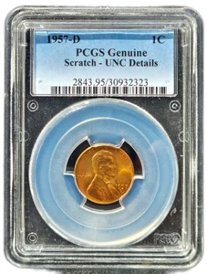 1957-D 1c Lincoln Cent PCGS Genuine UNC Details - Scratch - Picture 1 of 2