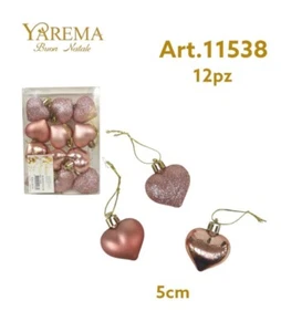 Serie Set 12 Pezzi Palle Palline Albero Di Natale Cuore Rosa Ant 5cm Addobbi bal - Foto 1 di 1