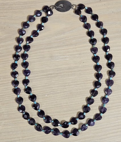 VETEMENTS COLLANA VINTAGE PERLINE AMETISTA CUORE E DISTANZIALI TURCHESI DOPPIO FILO IN PELTRO