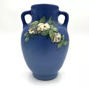 Weller Doppelhenkel Vase blau matt Glasur handbemalt von Naomi Walch signiert - Bild 1 von 8