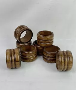 Vintage Dark Maple Wood Napkin Rings Holiday Dinner Set of 8 Rustic Nature - Picture 1 of 7