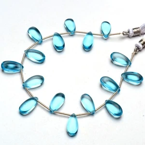 Blue Topaz Color Quartz 15x7 mm Size Smooth Pear Beads 7" Strand - Picture 1 of 6