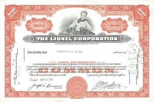 The Lionel Corporation Common 100 Stock Certificate 1960's Toy Train Engraving - Picture 1 of 2