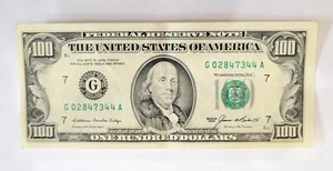 1985 One Hundred Dollar Bill $100, Federal Reserve Note, Serial # G02847344A - Picture 1 of 2