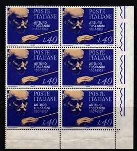 Italy, 1967 "Birth of Toscanini" 40l sg1172 corner margin block of 6 MNH. - Picture 1 of 1