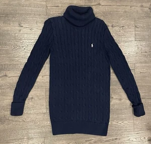 Womens Ralph Lauren Sport Turtleneck Cable Knit Sweater Dress Cotton Navy Small - Picture 1 of 10