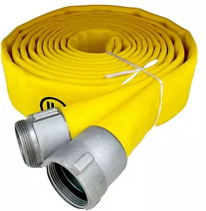 Double jacket 400 Psi Work 1200 Burst Fire Hose 2-1/2" NST/NH x 25Ft Yellow UL - Picture 1 of 5