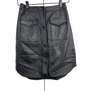 Falda de Cuero Ceremonia de Apertura para Mujer 2 Bolsillos Negros Botón Frontal Punk Grunge - Imagen 1 de 5