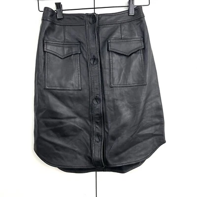 Falda de Cuero Ceremonia de Apertura para Mujer 2 Bolsillos Negros Botón Frontal Punk Grunge Foto 1 de 4