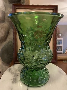 Vaso vintage anni 60 metà secolo EO Brody avocado verde smeraldo vetro stropicciato 10" - Foto 1 di 7