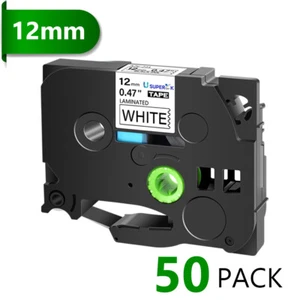 50PK TZ TZe-231 Black on White Tape 12mm Compatible with Brother PT-D400 D400AD - Picture 1 of 23