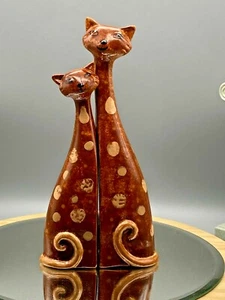 Vintage Brown Two Cats Tall Porcelain Ceramic Figurines - Picture 1 of 11