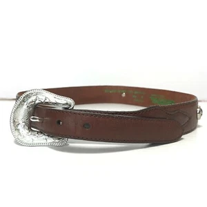 Girls Belt Brown Medium Leather Cowgirl Western Silver Floral Buckle Resistol - Picture 1 of 11