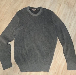 Michael Kors Sweater Mens M Medium Long Sleeve Ribbed Cotton Crewneck Gray/Black - Picture 1 of 3