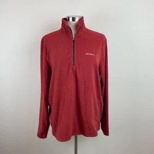 Eddie Bauer Solid Red Fleece Quarter Zip Pullover Sweater Top Men Large Outdoor - Picture 1 of 6