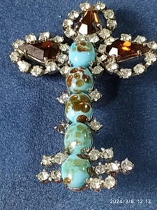 KREUZ BROSCHE STRASS BUNTE STEINE ÖSTERREICHISCHER STIL UNGARISCH BIJOUX GESCHENKIDEE - Bild 1 von 5