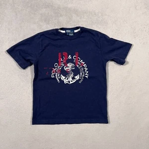 Polo Ralph Lauren Shirt Kids Size 7 Navy Blue Faded Marine Academy Eqpt New York - Picture 1 of 10