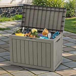 45 Gallon Outdoor Resin Deck Box, Waterproof Storage Box, Lockable, Brown - Picture 1 of 5
