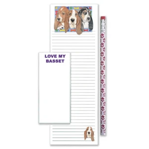 Basset Hound Dog To Do List Magnetic Shopping Pad Notepad & Pencil Gift Set - Picture 1 of 1