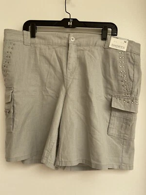 NY and Company Pantalones Cortos Gris Claro Lino Algodón tiro bajo Talla 18 Foto 1 de 4