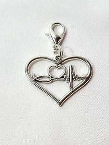 Heart/nurse Clip on Charm with Lobster Clasp or key chain - Picture 1 of 2