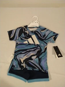 Juego de camisetas y pantalones cortos abstractos de remolino azul marino azul marino (AG6458M) 12M/24M - Imagen 1 de 6