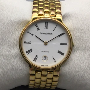 Daniel Mink Watch Women 33mm Gold Tone Date 4060 Swiss Made New Battery 6.25" - Picture 1 of 16