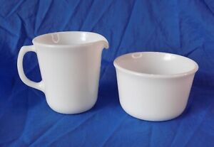 Pyrex Milk Glass Cream & Sugar Bowl Set Coring Vintage 1970's