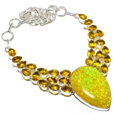 Collar de joyería hecho a mano de plata de ley 925 con piedras preciosas de ópalo trillizos australianos Foto 1 de 4