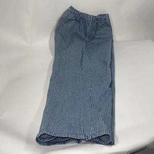 NWT Denim & Co Elastic Waist Regular Crop Pants w Pockets Blue White Stripe MED - Picture 1 of 10