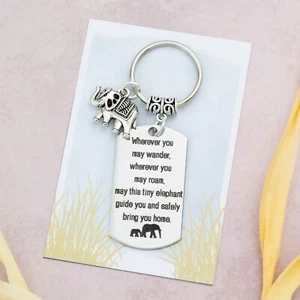 Travel Elephant Keyring Engraved With Quote, Lucky Elephant Bag Charm For Trip - Picture 1 of 6