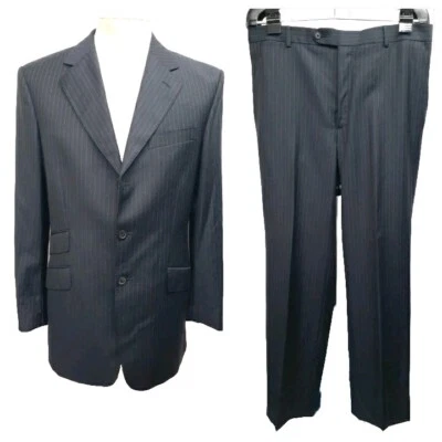 Шерстяной костюм Carolina Herrera темно-синий США 41 R (44) 2 кнопки двойные вентиляционные отверстия - Изображение 1 из 4