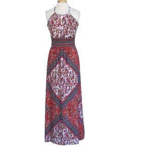 London Style Collection Paisley/Abstract Halter Keyhole Button Maxi Dress Size 8 - Picture 1 of 16