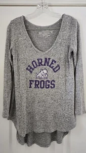 Retro Brand Shirt Women M Grey Stretch V Pullover L/S Horned Frogs Sweater USA - Picture 1 of 10