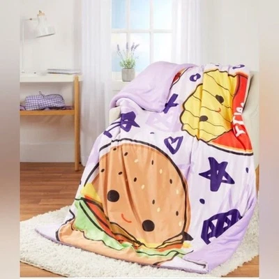 Manta reversible SQUISHMALLOWS acurrucarse súper suave 50"x70" papas fritas hamburguesas Foto 1 de 2