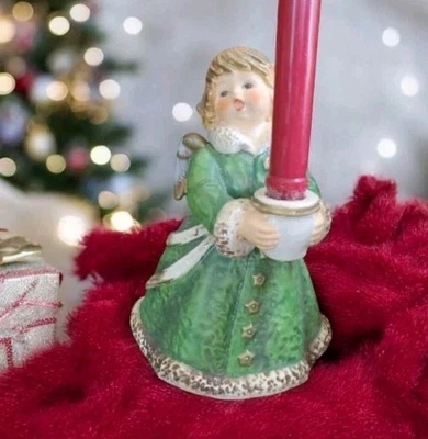 GOEBEL Hummel Frobek 9" Vintage ANGEL Germany Figurine Candleholder Green Gold - Image 1 of 4