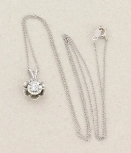 14k White Gold Diamond Flower Necklace 18" Chain Dainty - Picture 1 of 7