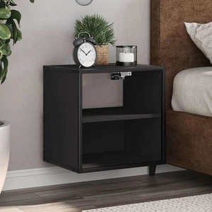 vidaXL Wall-mounted Bedside Cabinet Black Engineered wood, metal Medium - Picture 1 of 12