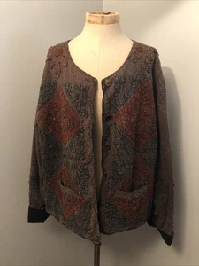 Vintage SACRED THREADS Boho Quilted Appliqué Jacket XXL Artsy Hippie - Picture 1 of 12