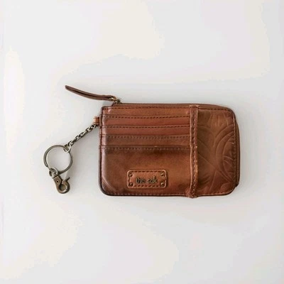 The Sak Iris Wallet Distressed Leather Card Holder Keychain Teak Leaf Embossed - Image 1 of 4