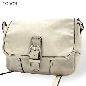 COACH Shoulder Bag Crossbody Logo Leather White women's USED FROM JAPAN - Picture 1 of 10