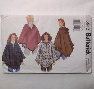 Butterick 6842 Poncho Muster ungeschnitten Größe 22-26W mehrere Größen mit Kapuze oder nicht - Bild 1 von 2