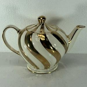 Kleine Teekanne 2 Tassen Sadler Gold & Creme Streifen England Muster 1552 Wirbel - Bild 1 von 14