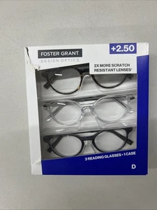 Design Optics by Foster Grant +2.50 Reading Glasses 3 pack Full Rim Plastic - Picture 1 of 2