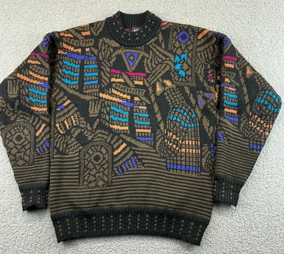 Vtg 80s 90s Atlantique Merino Wool Sweater Mens Large Grandpa Retro Geometric - Image 1 of 4